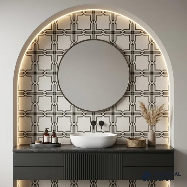 Moroccan Wall & Floor Tile TL 06793 Amalfi Charm 1 ft x 1 ft White Ceramic Glossy Finish Tile - 10 mm | Suitable for Bathroom, Kitchen, Balcony | Please Expect a Slight Variation of Pattern