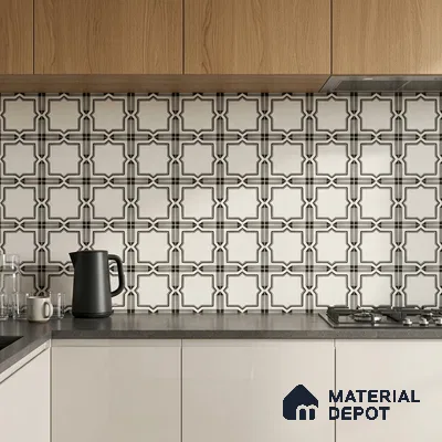 Moroccan Wall & Floor Tile TL 06793 Amalfi Charm 1 ft x 1 ft White Ceramic Glossy Finish Tile - 10 mm | Suitable for Bathroom, Kitchen, Balcony | Please Expect a Slight Variation of Pattern