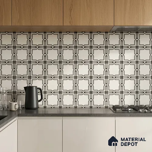Moroccan Wall & Floor Tile TL 06793 Amalfi Charm 1 ft x 1 ft White Ceramic Glossy Finish Tile - 10 mm | Suitable for Bathroom, Kitchen, Balcony | Please Expect a Slight Variation of Pattern