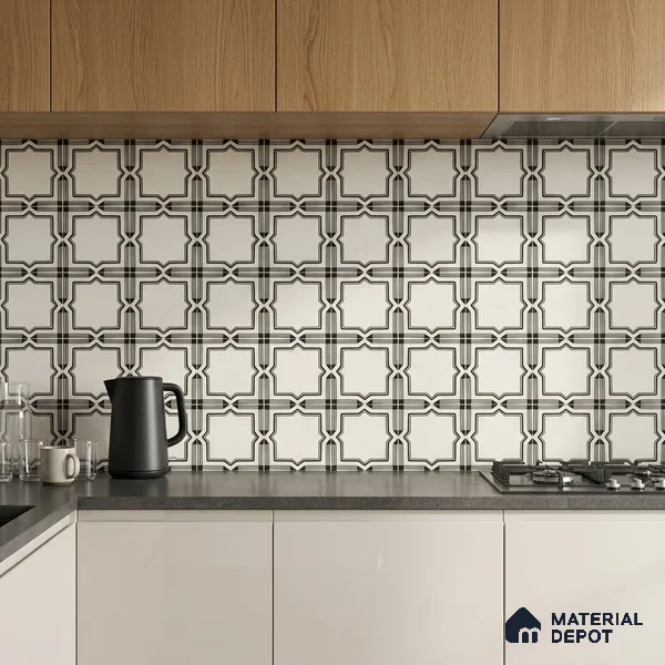 Moroccan Wall & Floor Tile TL 06793 Amalfi Charm 1 ft x 1 ft White Ceramic Glossy Finish Tile - 10 mm | Suitable for Bathroom, Kitchen, Balcony | Please Expect a Slight Variation of Pattern