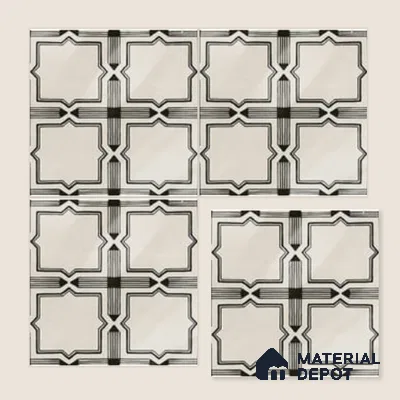 Moroccan Wall & Floor Tile TL 06793 Amalfi Charm 1 ft x 1 ft White Ceramic Glossy Finish Tile - 10 mm | Suitable for Bathroom, Kitchen, Balcony | Please Expect a Slight Variation of Pattern