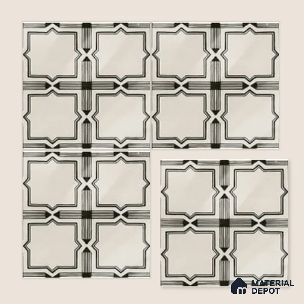 Moroccan Wall & Floor Tile TL 06793 Amalfi Charm 1 ft x 1 ft White Ceramic Glossy Finish Tile - 10 mm | Suitable for Bathroom, Kitchen, Balcony | Please Expect a Slight Variation of Pattern
