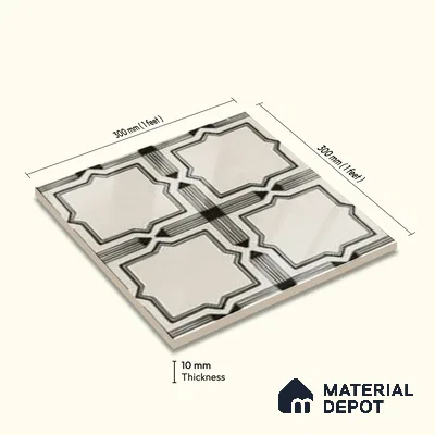 Moroccan Wall & Floor Tile TL 06793 Amalfi Charm 1 ft x 1 ft White Ceramic Glossy Finish Tile - 10 mm | Suitable for Bathroom, Kitchen, Balcony | Please Expect a Slight Variation of Pattern