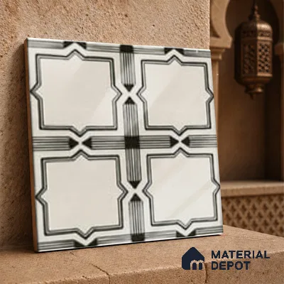 Moroccan Wall & Floor Tile TL 06793 Amalfi Charm 1 ft x 1 ft White Ceramic Glossy Finish Tile - 10 mm | Suitable for Bathroom, Kitchen, Balcony | Please Expect a Slight Variation of Pattern