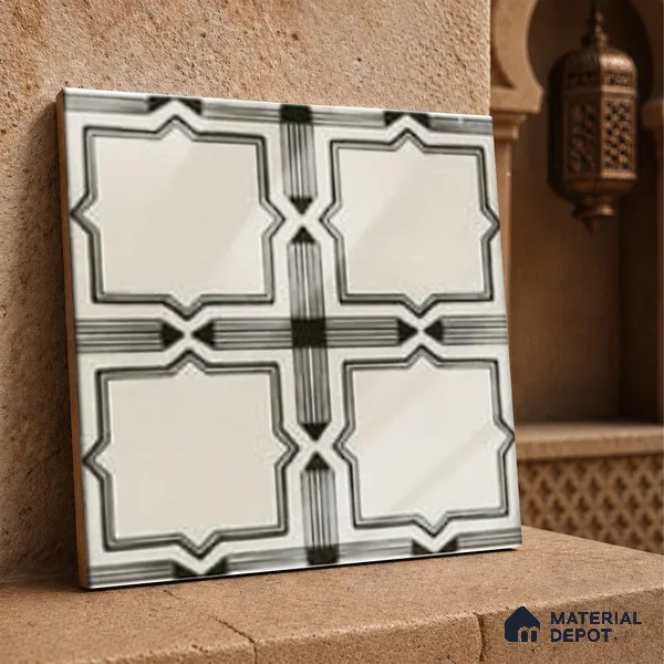 Moroccan Wall & Floor Tile TL 06793 Amalfi Charm 1 ft x 1 ft White Ceramic Glossy Finish Tile - 10 mm | Suitable for Bathroom, Kitchen, Balcony | Please Expect a Slight Variation of Pattern