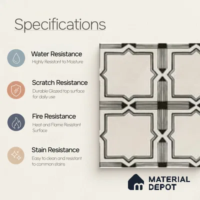 Moroccan Wall & Floor Tile TL 06793 Amalfi Charm 1 ft x 1 ft White Ceramic Glossy Finish Tile - 10 mm | Suitable for Bathroom, Kitchen, Balcony | Please Expect a Slight Variation of Pattern