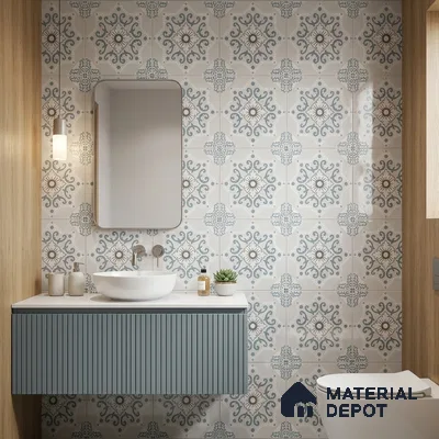 Moroccan Wall & Floor Tile TL 06794 Snowveil Elisa 1 ft x 1 ft Grey Ceramic Glossy Finish Tile - 10 mm | Suitable for Bathroom, Kitchen, Balcony | Please Expect a Slight Variation of Pattern