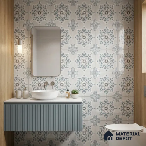 Moroccan Wall & Floor Tile TL 06794 Snowveil Elisa 1 ft x 1 ft Grey Ceramic Glossy Finish Tile - 10 mm | Suitable for Bathroom, Kitchen, Balcony | Please Expect a Slight Variation of Pattern