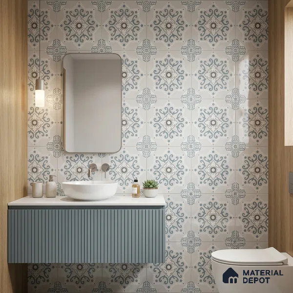 Moroccan Wall & Floor Tile TL 06794 Snowveil Elisa 1 ft x 1 ft Grey Ceramic Glossy Finish Tile - 10 mm | Suitable for Bathroom, Kitchen, Balcony | Please Expect a Slight Variation of Pattern