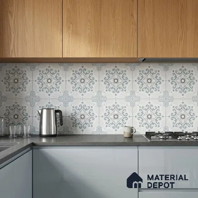 Moroccan Wall & Floor Tile TL 06794 Snowveil Elisa 1 ft x 1 ft Grey Ceramic Glossy Finish Tile - 10 mm | Suitable for Bathroom, Kitchen, Balcony | Please Expect a Slight Variation of Pattern