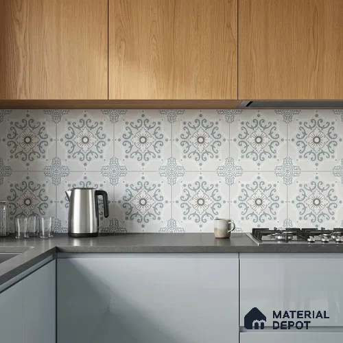 Moroccan Wall & Floor Tile TL 06794 Snowveil Elisa 1 ft x 1 ft Grey Ceramic Glossy Finish Tile - 10 mm | Suitable for Bathroom, Kitchen, Balcony | Please Expect a Slight Variation of Pattern