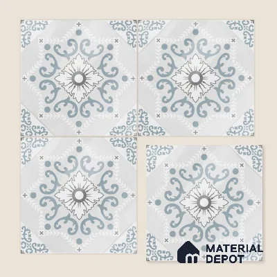Moroccan Wall & Floor Tile TL 06794 Snowveil Elisa 1 ft x 1 ft Grey Ceramic Glossy Finish Tile - 10 mm | Suitable for Bathroom, Kitchen, Balcony | Please Expect a Slight Variation of Pattern