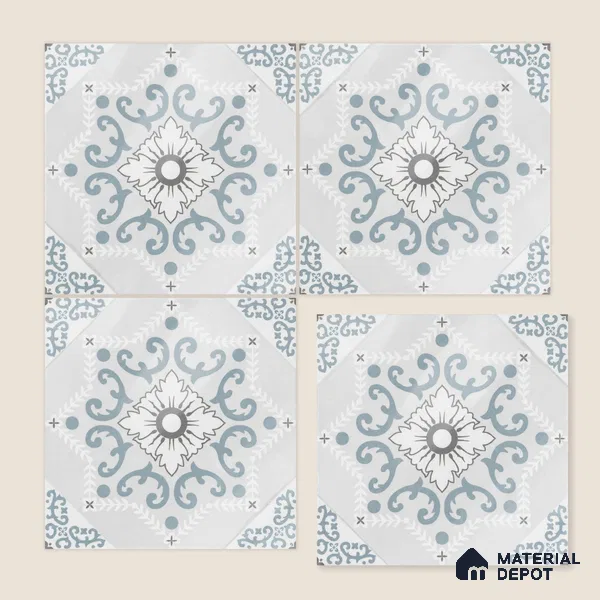 Moroccan Wall & Floor Tile TL 06794 Snowveil Elisa 1 ft x 1 ft Grey Ceramic Glossy Finish Tile - 10 mm | Suitable for Bathroom, Kitchen, Balcony | Please Expect a Slight Variation of Pattern