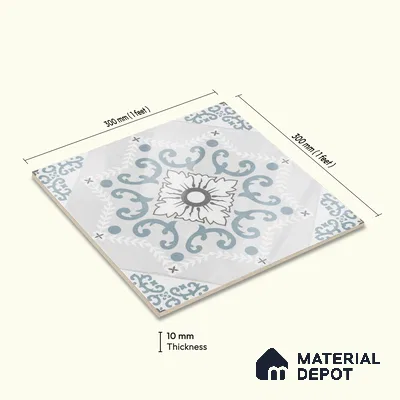 Moroccan Wall & Floor Tile TL 06794 Snowveil Elisa 1 ft x 1 ft Grey Ceramic Glossy Finish Tile - 10 mm | Suitable for Bathroom, Kitchen, Balcony | Please Expect a Slight Variation of Pattern