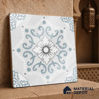 Moroccan Wall & Floor Tile TL 06794 Snowveil Elisa 1 ft x 1 ft Grey Ceramic Glossy Finish Tile - 10 mm | Suitable for Bathroom, Kitchen, Balcony | Please Expect a Slight Variation of Pattern