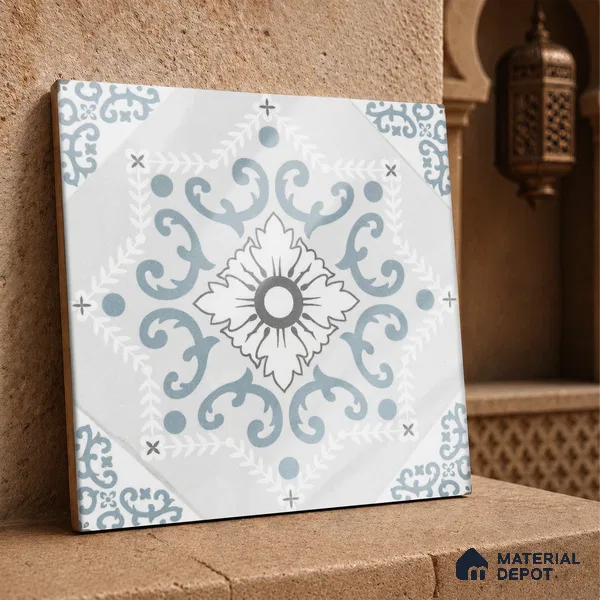 Moroccan Wall & Floor Tile TL 06794 Snowveil Elisa 1 ft x 1 ft Grey Ceramic Glossy Finish Tile - 10 mm | Suitable for Bathroom, Kitchen, Balcony | Please Expect a Slight Variation of Pattern