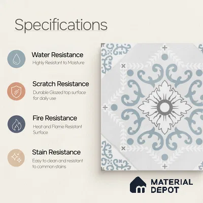 Moroccan Wall & Floor Tile TL 06794 Snowveil Elisa 1 ft x 1 ft Grey Ceramic Glossy Finish Tile - 10 mm | Suitable for Bathroom, Kitchen, Balcony | Please Expect a Slight Variation of Pattern