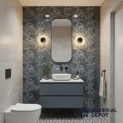 Cement Wall Tile TL 06795 Midnight Bloom 2 ft x 1 ft Grey Ceramic Glossy Finish Tile - 9 mm | Ideal for Living Room, Bathroom, Kitchen