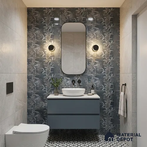 Cement Wall Tile TL 06795 Midnight Bloom 2 ft x 1 ft Grey Ceramic Glossy Finish Tile - 9 mm | Ideal for Living Room, Bathroom, Kitchen