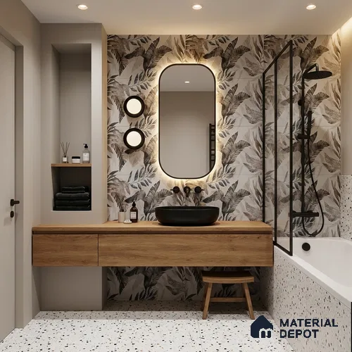 Tropical Wall Tile TL 06796 Stonewalk Motif 2 ft x 1 ft Grey Ceramic Matte Finish Highlighter Tile - 9 mm | Ideal for Living Room, Bathroom, Kitchen | Please Expect a Slight Variation of Pattern