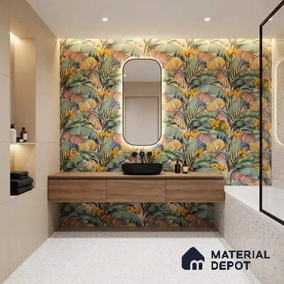 Tropical Wall Tile TL 06800 B Jungle Light B 2 ft x 1 ft Multi Colour Ceramic Matte Finish Pattern 2 Tile - 9 mm | Ideal for Living Room, Bathroom, Kitchen | Please Expect a Slight Variation of Pattern