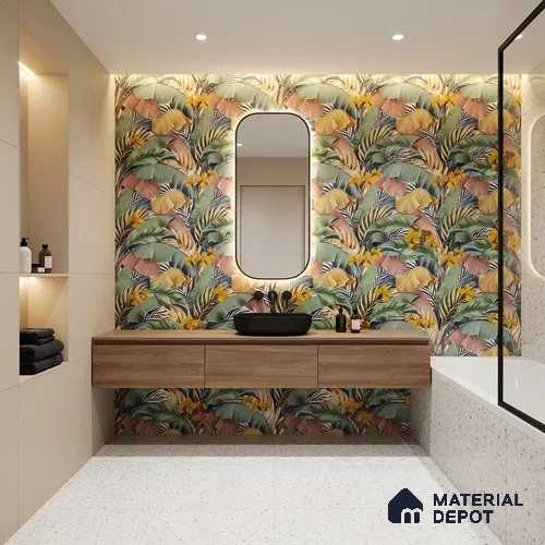 Tropical Wall Tile TL 06800 B Jungle Light B 2 ft x 1 ft Multi Colour Ceramic Matte Finish Pattern 2 Tile - 9 mm | Ideal for Living Room, Bathroom, Kitchen | Please Expect a Slight Variation of Pattern
