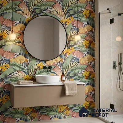 Tropical Wall Tile TL 06800 Jungle Light A 2 ft x 1 ft Multi Colour Ceramic Matte Finish Pattern 1 Tile - 9 mm | Ideal for Living Room, Bathroom, Kitchen | Please Expect a Slight Variation of Pattern