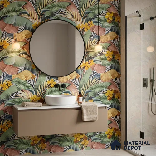 Tropical Wall Tile TL 06800 Jungle Light A 2 ft x 1 ft Multi Colour Ceramic Matte Finish Pattern 1 Tile - 9 mm | Ideal for Living Room, Bathroom, Kitchen | Please Expect a Slight Variation of Pattern