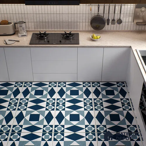 Blue Moroccan Floor & Wall Tile TL 06804 Lustra Seraphic Aqua 2 ft x 2 ft Vitrified Carving Matte Finish - 9 mm | Suitable For Kitchen, Bathroom, Balcony | Please Expect a Slight Variation of Pattern