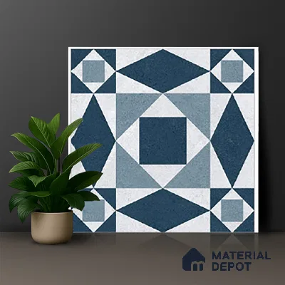 Blue Moroccan Floor & Wall Tile TL 06804 Lustra Seraphic Aqua 2 ft x 2 ft Vitrified Carving Matte Finish - 9 mm | Suitable For Kitchen, Bathroom, Balcony | Please Expect a Slight Variation of Pattern