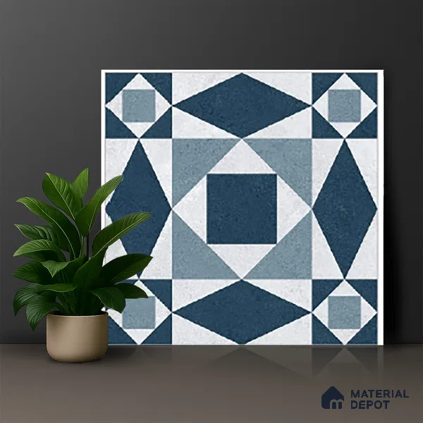 Blue Moroccan Floor & Wall Tile TL 06804 Lustra Seraphic Aqua 2 ft x 2 ft Vitrified Carving Matte Finish - 9 mm | Suitable For Kitchen, Bathroom, Balcony | Please Expect a Slight Variation of Pattern
