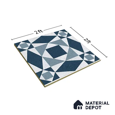 Blue Moroccan Floor & Wall Tile TL 06804 Lustra Seraphic Aqua 2 ft x 2 ft Vitrified Carving Matte Finish - 9 mm | Suitable For Kitchen, Bathroom, Balcony | Please Expect a Slight Variation of Pattern