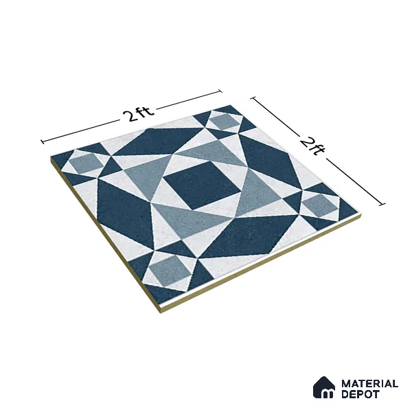 Blue Moroccan Floor & Wall Tile TL 06804 Lustra Seraphic Aqua 2 ft x 2 ft Vitrified Carving Matte Finish - 9 mm | Suitable For Kitchen, Bathroom, Balcony | Please Expect a Slight Variation of Pattern