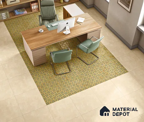 Yellow Moroccan Floor & Wall Tile TL 06807 Lustra Antique Mustardstone 2 ft x 2 ft Vitrified Carving Matte Finish - 9 mm | Suitable For Kitchen, Foyer, Balcony | Please Expect a Slight Variation of Pattern