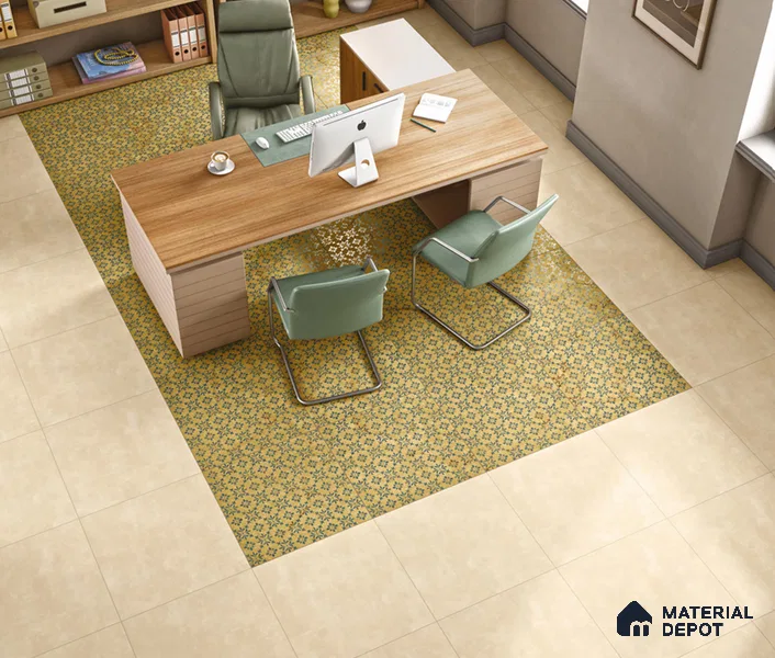 Yellow Moroccan Floor & Wall Tile TL 06807 Lustra Antique Mustardstone 2 ft x 2 ft Vitrified Carving Matte Finish - 9 mm | Suitable For Kitchen, Foyer, Balcony | Please Expect a Slight Variation of Pattern