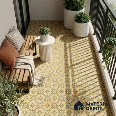 Yellow Moroccan Floor & Wall Tile TL 06807 Lustra Antique Mustardstone 2 ft x 2 ft Vitrified Carving Matte Finish - 9 mm | Suitable For Kitchen, Foyer, Balcony | Please Expect a Slight Variation of Pattern