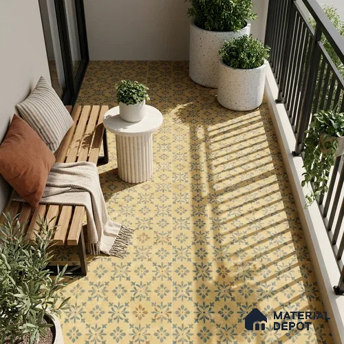 Yellow Moroccan Floor & Wall Tile TL 06807 Lustra Antique Mustardstone 2 ft x 2 ft Vitrified Carving Matte Finish - 9 mm | Suitable For Kitchen, Foyer, Balcony | Please Expect a Slight Variation of Pattern