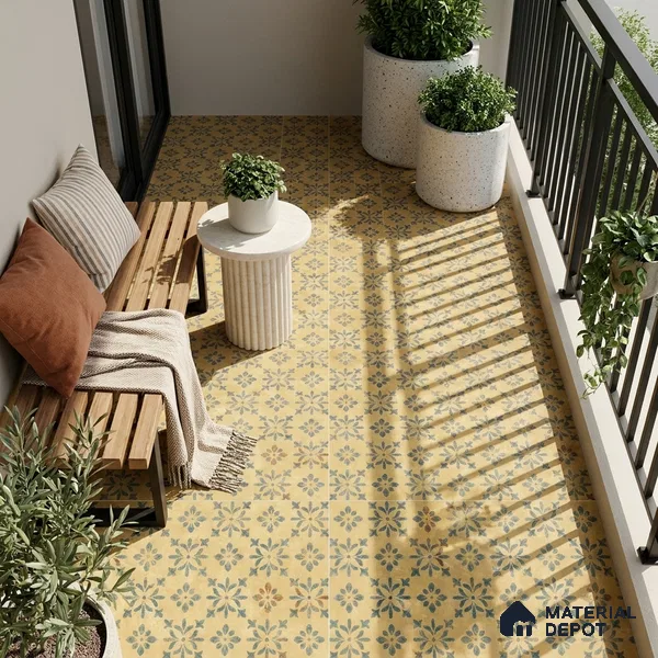 Yellow Moroccan Floor & Wall Tile TL 06807 Lustra Antique Mustardstone 2 ft x 2 ft Vitrified Carving Matte Finish - 9 mm | Suitable For Kitchen, Foyer, Balcony | Please Expect a Slight Variation of Pattern