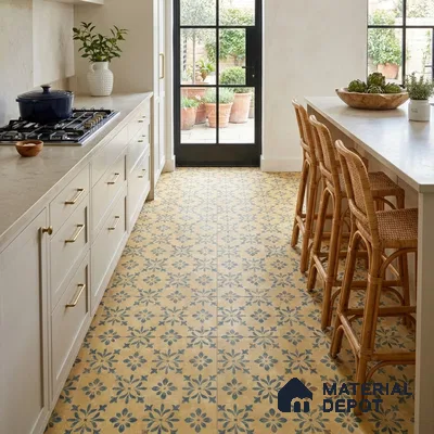 Yellow Moroccan Floor & Wall Tile TL 06807 Lustra Antique Mustardstone 2 ft x 2 ft Vitrified Carving Matte Finish - 9 mm | Suitable For Kitchen, Foyer, Balcony | Please Expect a Slight Variation of Pattern