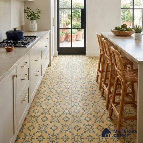 Yellow Moroccan Floor & Wall Tile TL 06807 Lustra Antique Mustardstone 2 ft x 2 ft Vitrified Carving Matte Finish - 9 mm | Suitable For Kitchen, Foyer, Balcony | Please Expect a Slight Variation of Pattern