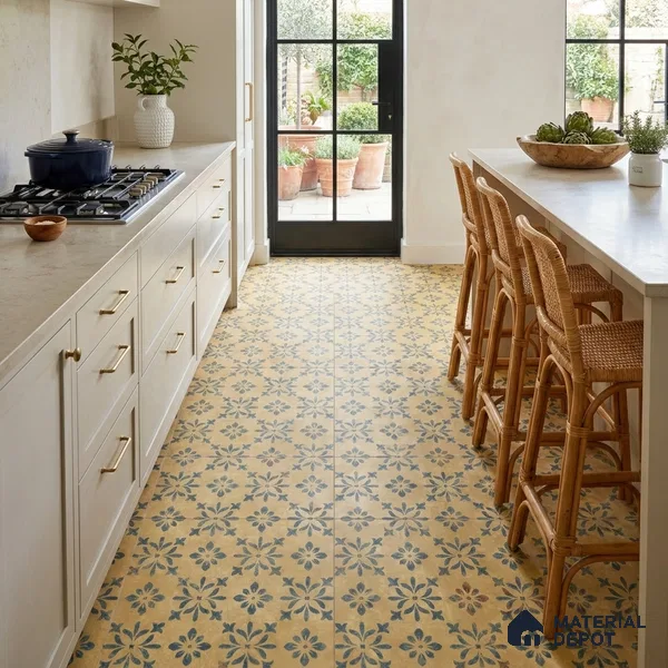 Yellow Moroccan Floor & Wall Tile TL 06807 Lustra Antique Mustardstone 2 ft x 2 ft Vitrified Carving Matte Finish - 9 mm | Suitable For Kitchen, Foyer, Balcony | Please Expect a Slight Variation of Pattern