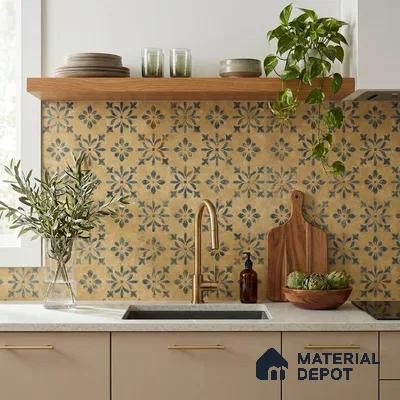 Yellow Moroccan Floor & Wall Tile TL 06807 Lustra Antique Mustardstone 2 ft x 2 ft Vitrified Carving Matte Finish - 9 mm | Suitable For Kitchen, Foyer, Balcony | Please Expect a Slight Variation of Pattern