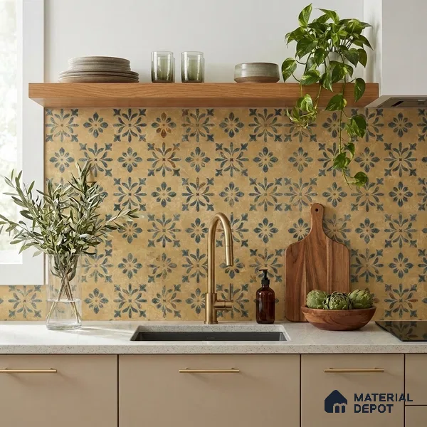 Yellow Moroccan Floor & Wall Tile TL 06807 Lustra Antique Mustardstone 2 ft x 2 ft Vitrified Carving Matte Finish - 9 mm | Suitable For Kitchen, Foyer, Balcony | Please Expect a Slight Variation of Pattern