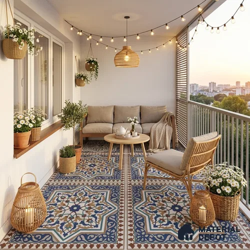 Moroccan Floor & Wall Tile TL 06808 Lustra Azure Arabesque 2 ft x 2 ft Vitrified Carving Matte Finish - 9 mm | Suitable For Kitchen, Accent/Feature Wall, Dining Area | Please Expect a Slight Variation of Pattern