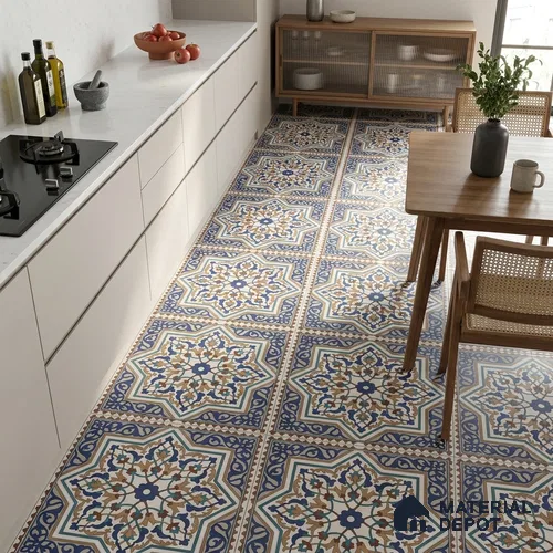 Moroccan Floor & Wall Tile TL 06808 Lustra Azure Arabesque 2 ft x 2 ft Vitrified Carving Matte Finish - 9 mm | Suitable For Kitchen, Accent/Feature Wall, Dining Area | Please Expect a Slight Variation of Pattern