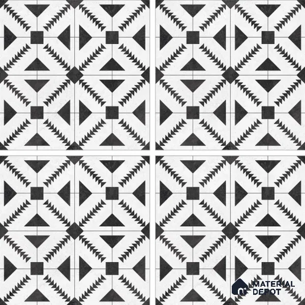 Moroccan Floor & Wall Tile TL 06809 B Nightfall Monochrome 2 ft x 2 ft Vitrified Carving Matte Finish - 9 mm | Suitable For Kitchen, Balcony, Dining Area | Please Expect a Slight Variation of Pattern