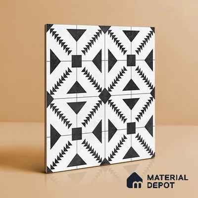 Moroccan Floor & Wall Tile TL 06809 B Nightfall Monochrome 2 ft x 2 ft Vitrified Carving Matte Finish - 9 mm | Suitable For Kitchen, Balcony, Dining Area | Please Expect a Slight Variation of Pattern