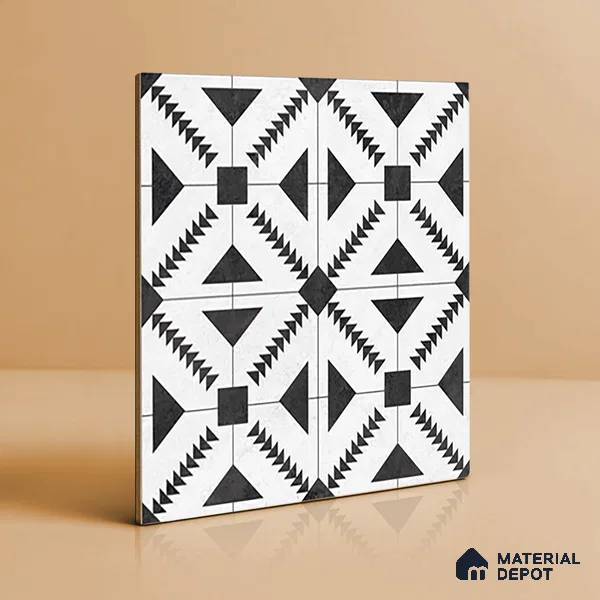 Moroccan Floor & Wall Tile TL 06809 B Nightfall Monochrome 2 ft x 2 ft Vitrified Carving Matte Finish - 9 mm | Suitable For Kitchen, Balcony, Dining Area | Please Expect a Slight Variation of Pattern