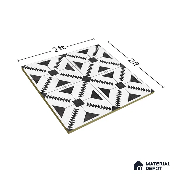 Moroccan Floor & Wall Tile TL 06809 B Nightfall Monochrome 2 ft x 2 ft Vitrified Carving Matte Finish - 9 mm | Suitable For Kitchen, Balcony, Dining Area | Please Expect a Slight Variation of Pattern