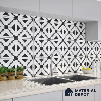 Moroccan Floor & Wall Tile TL 06809 B Nightfall Monochrome 2 ft x 2 ft Vitrified Carving Matte Finish - 9 mm | Suitable For Kitchen, Balcony, Dining Area | Please Expect a Slight Variation of Pattern
